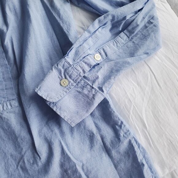 J Crew Top Blue Button Down Oxford Tuxedo Small - Picture 9 of 10